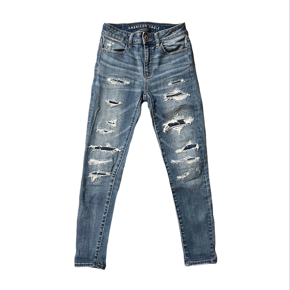 American Eagle High-Rise Jegging Crop Ripped Jeans with Patches
